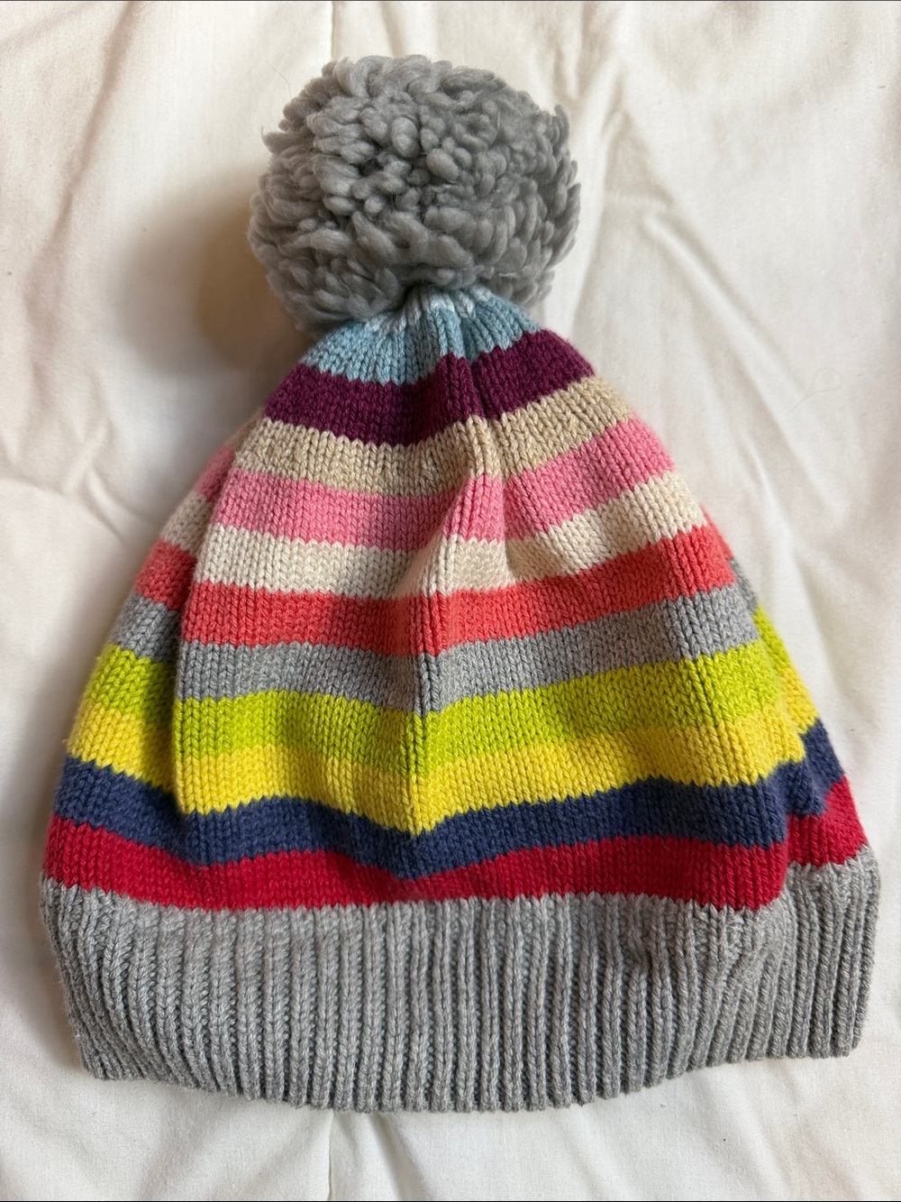 GAP Multicolor Striped Pom Hat - Grey, Pink, Yellow, Blue, Red